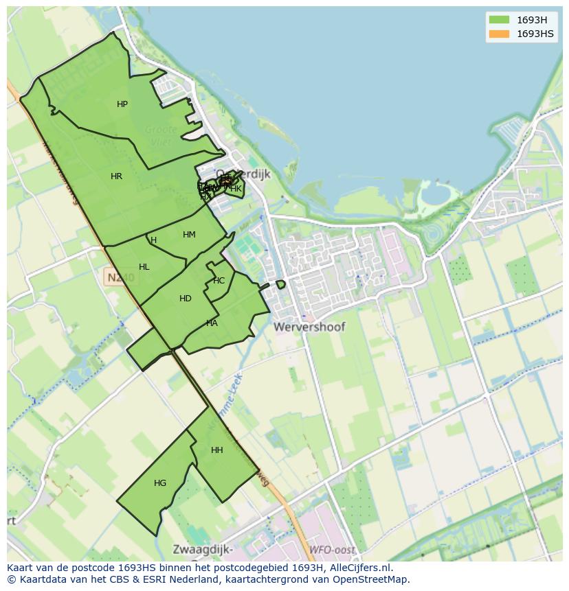 Afbeelding van het postcodegebied 1693 HS op de kaart.