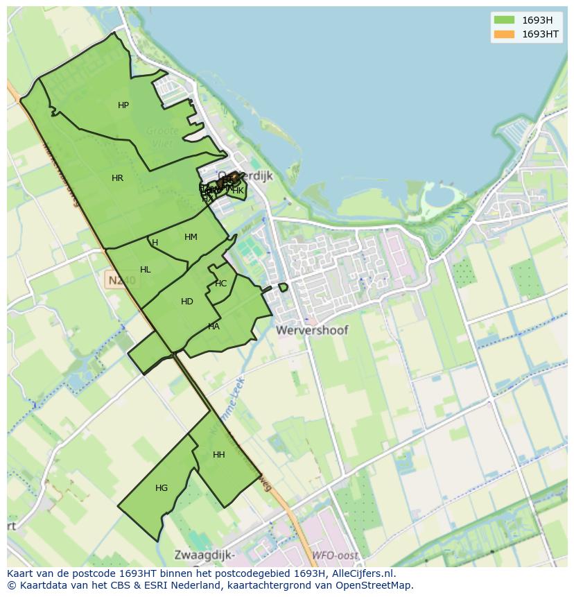 Afbeelding van het postcodegebied 1693 HT op de kaart.