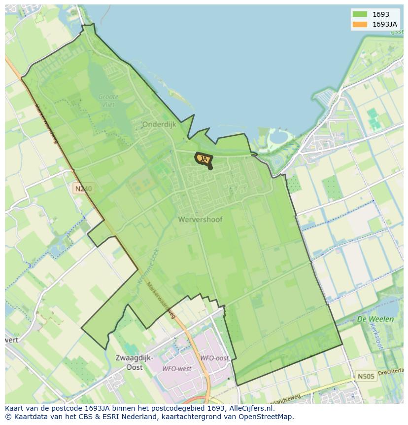 Afbeelding van het postcodegebied 1693 JA op de kaart.