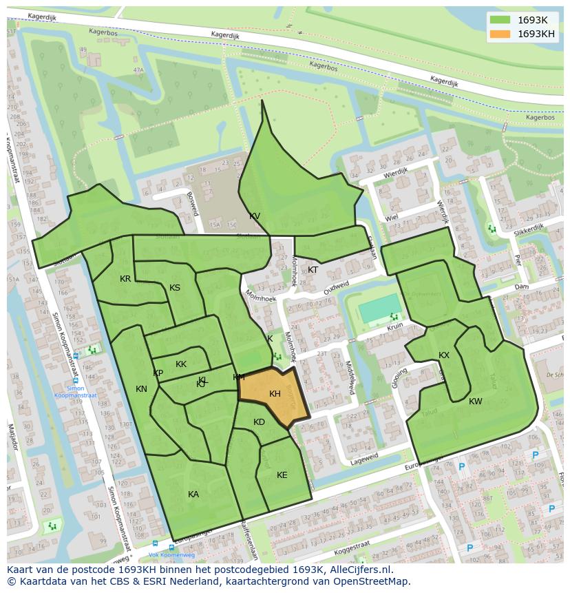Afbeelding van het postcodegebied 1693 KH op de kaart.