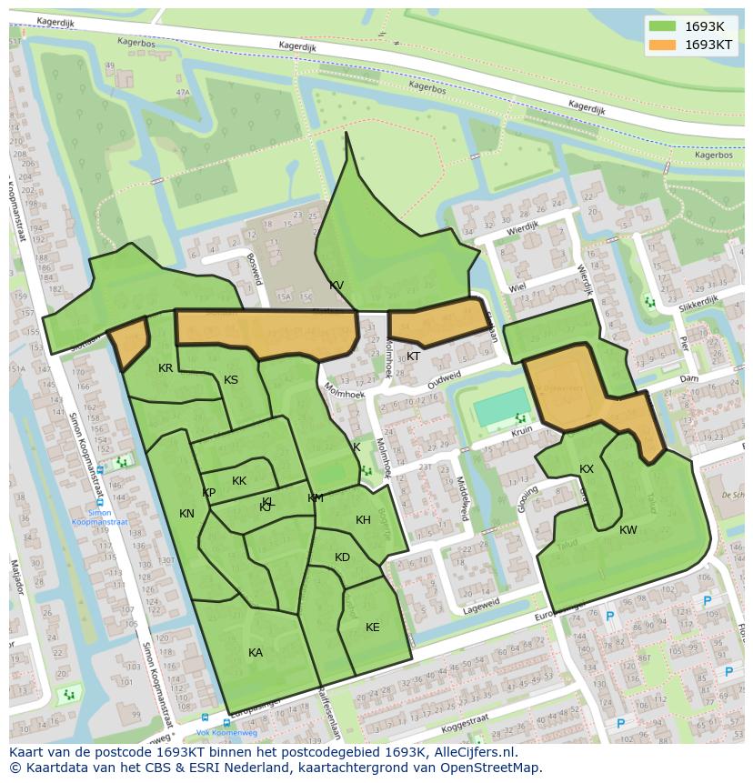Afbeelding van het postcodegebied 1693 KT op de kaart.