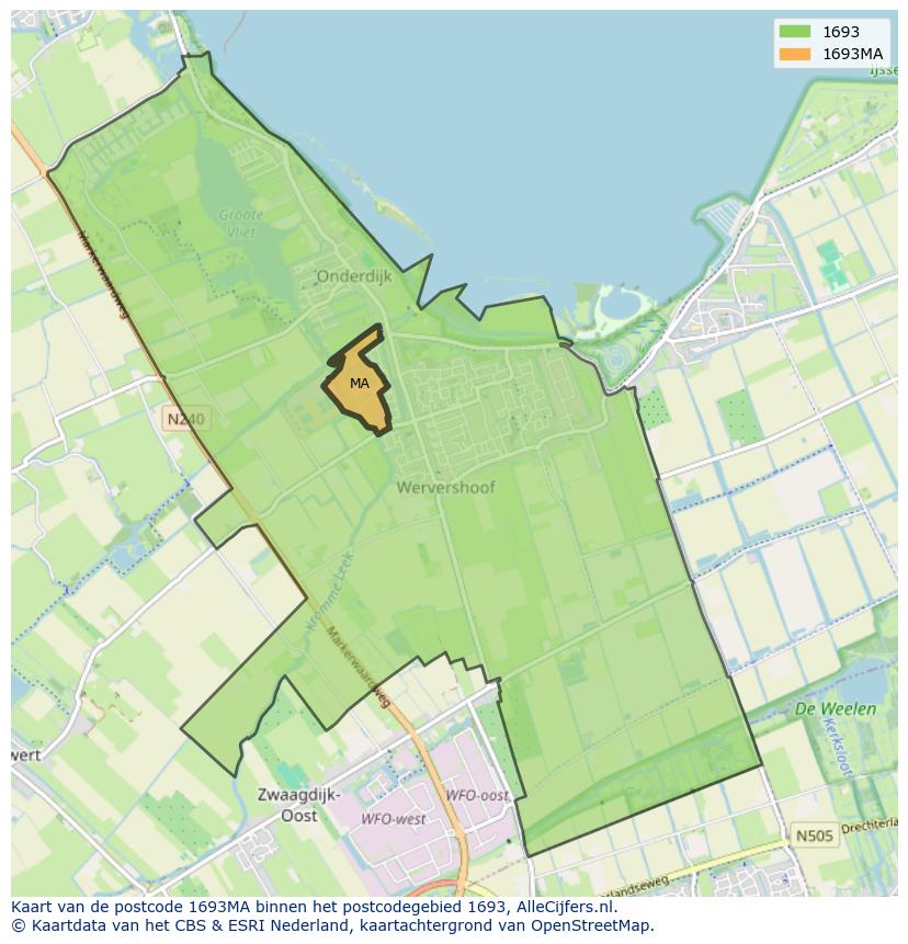 Afbeelding van het postcodegebied 1693 MA op de kaart.