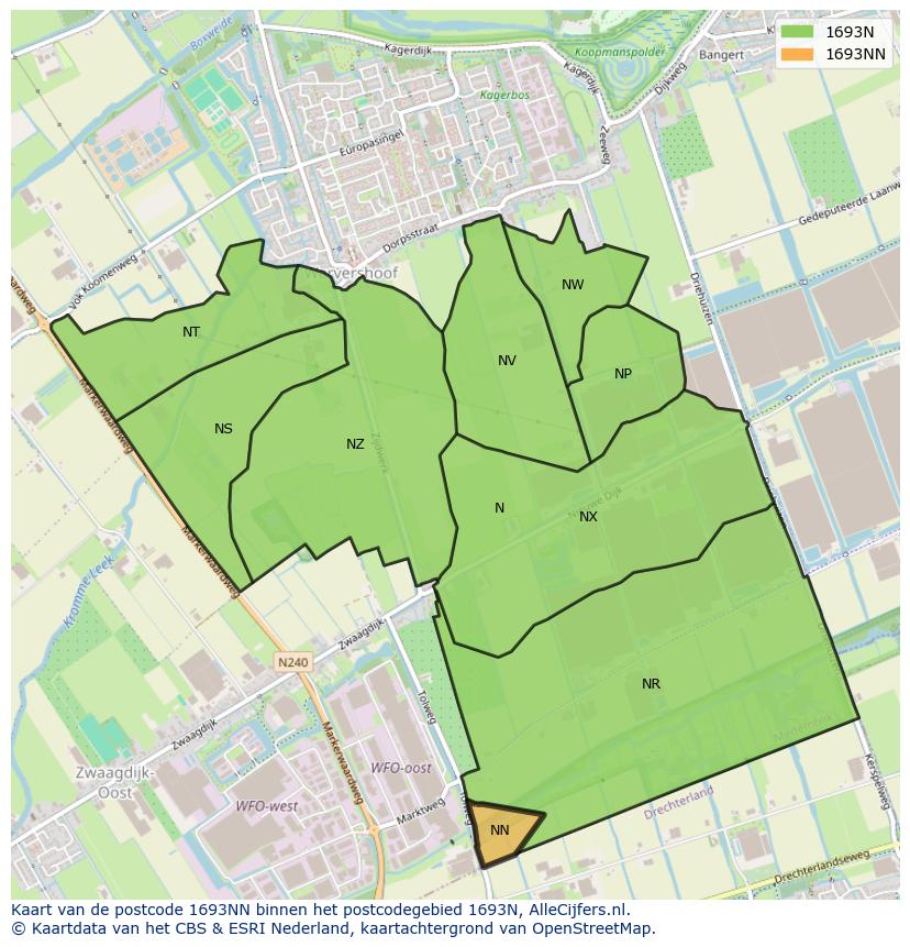 Afbeelding van het postcodegebied 1693 NN op de kaart.