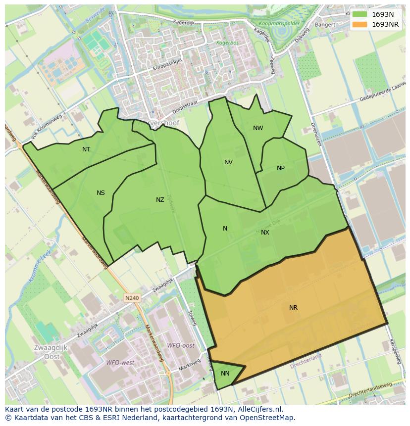 Afbeelding van het postcodegebied 1693 NR op de kaart.