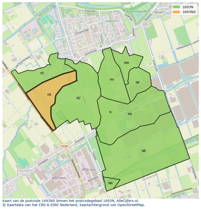 Afbeelding van het postcodegebied 1693 NS op de kaart.