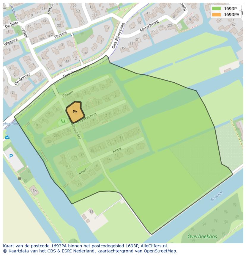 Afbeelding van het postcodegebied 1693 PA op de kaart.