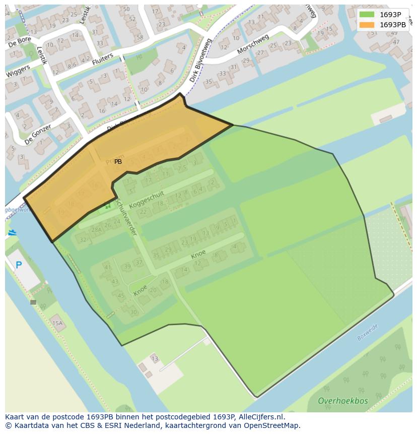Afbeelding van het postcodegebied 1693 PB op de kaart.