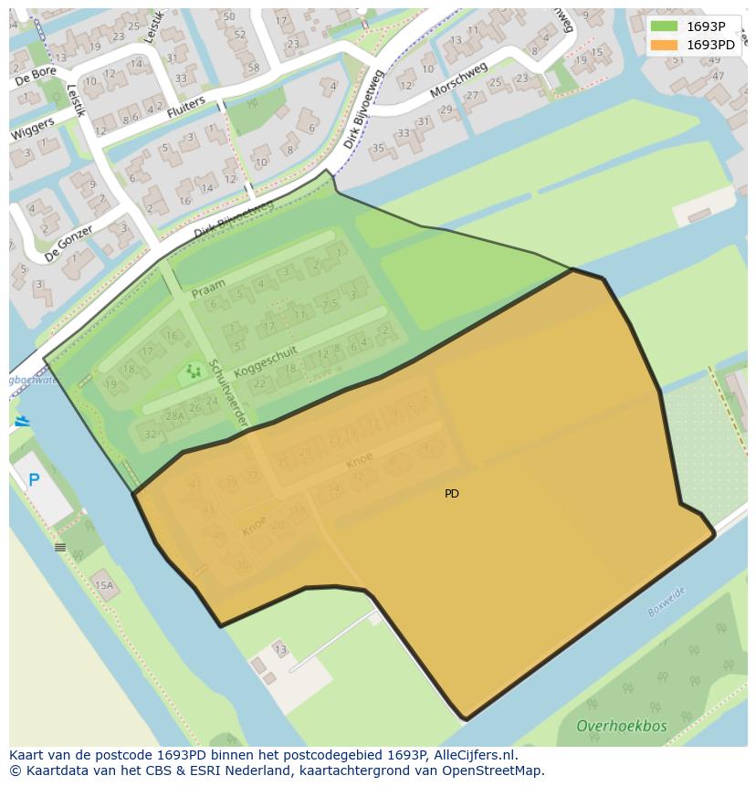 Afbeelding van het postcodegebied 1693 PD op de kaart.