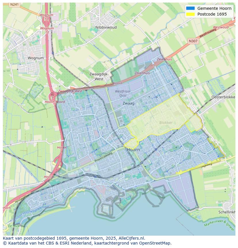 Afbeelding van het postcodegebied 1695 op de kaart.