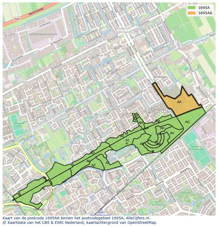 Afbeelding van het postcodegebied 1695 AA op de kaart.