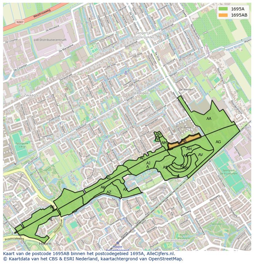 Afbeelding van het postcodegebied 1695 AB op de kaart.