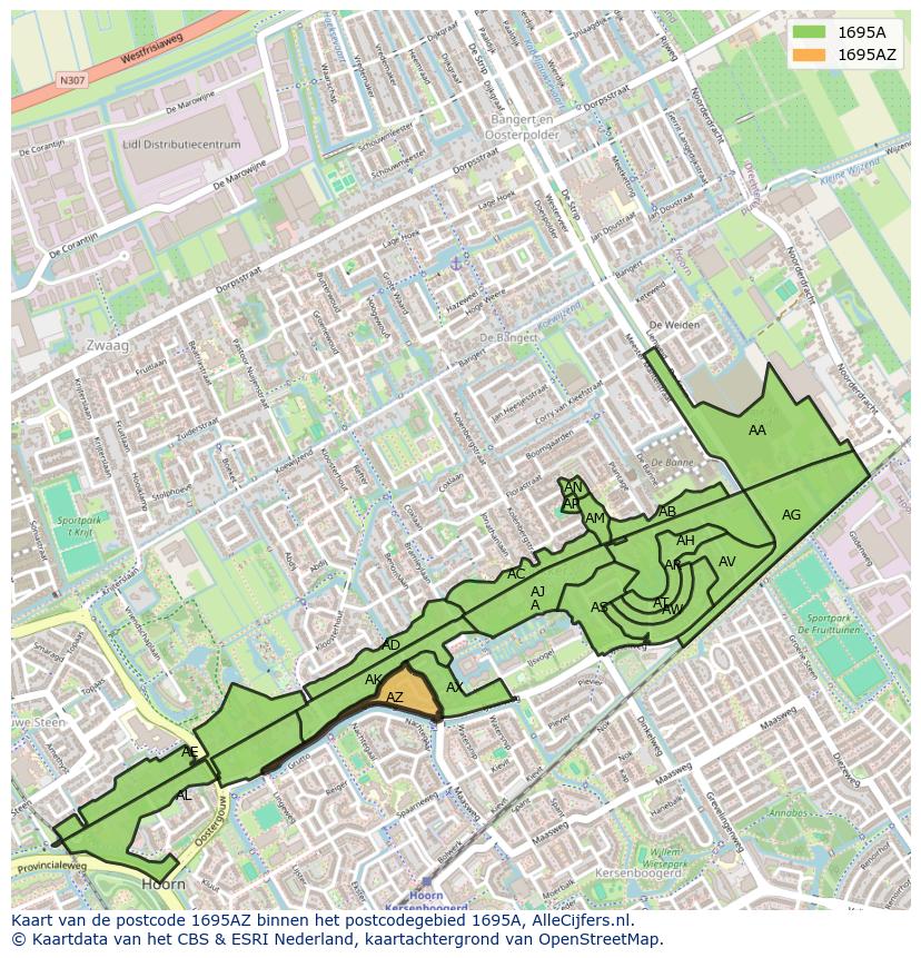 Afbeelding van het postcodegebied 1695 AZ op de kaart.