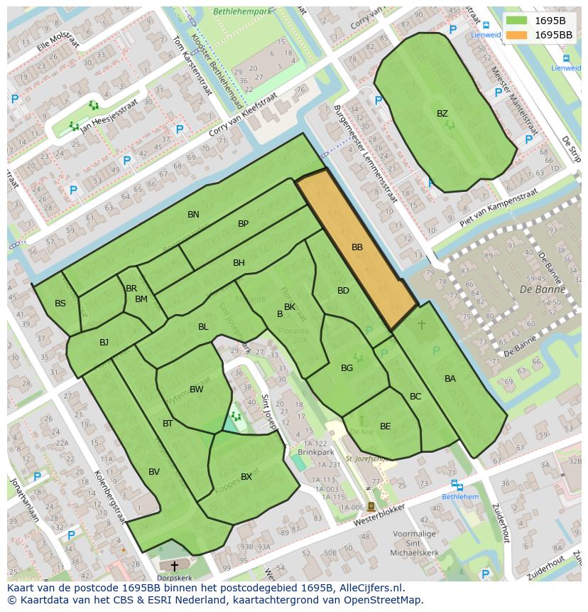 Afbeelding van het postcodegebied 1695 BB op de kaart.