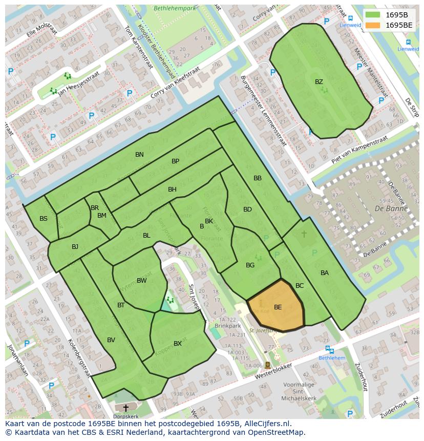 Afbeelding van het postcodegebied 1695 BE op de kaart.