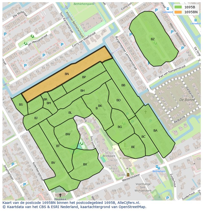 Afbeelding van het postcodegebied 1695 BN op de kaart.