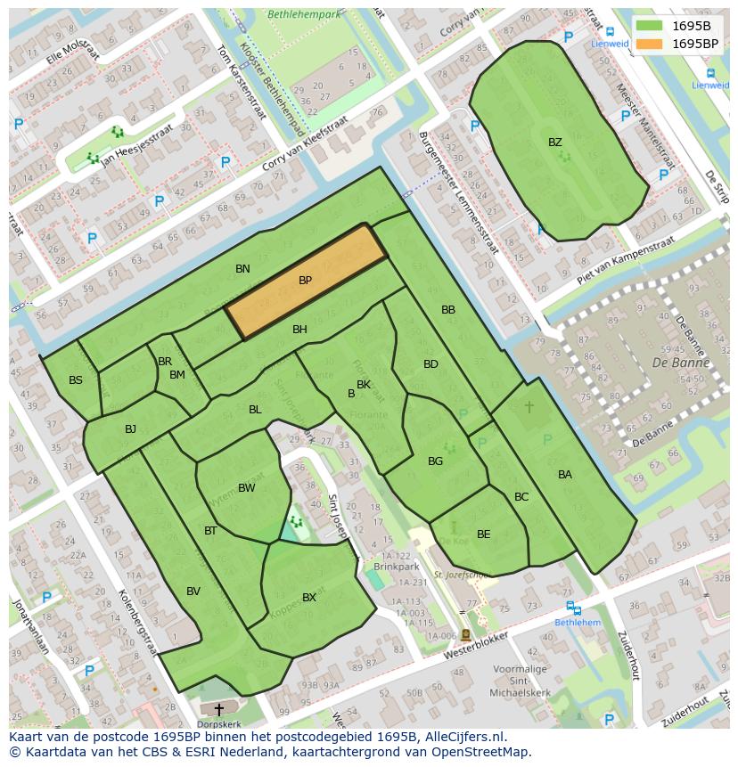 Afbeelding van het postcodegebied 1695 BP op de kaart.