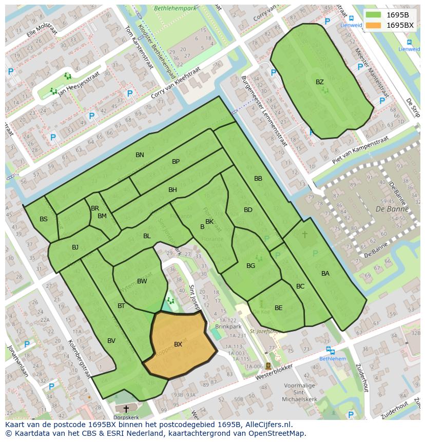 Afbeelding van het postcodegebied 1695 BX op de kaart.