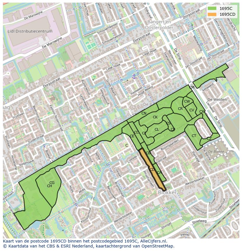 Afbeelding van het postcodegebied 1695 CD op de kaart.