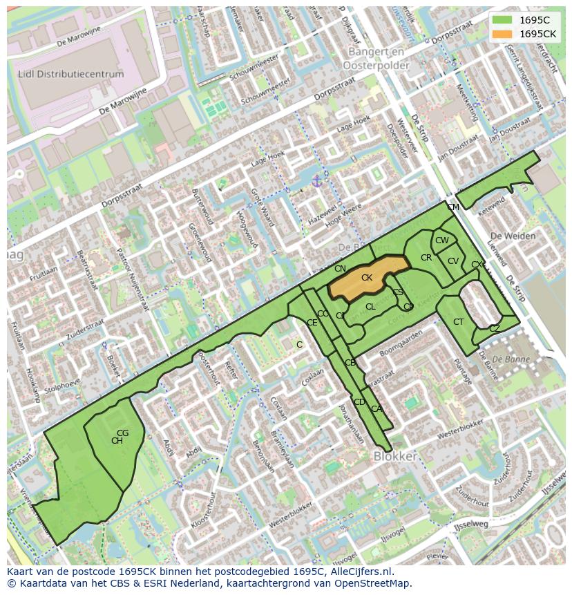Afbeelding van het postcodegebied 1695 CK op de kaart.