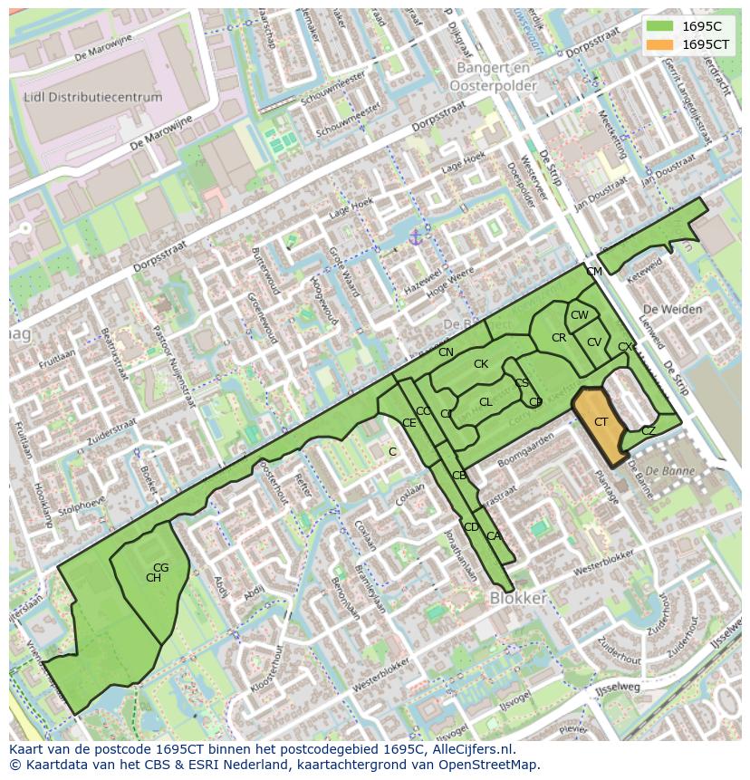 Afbeelding van het postcodegebied 1695 CT op de kaart.