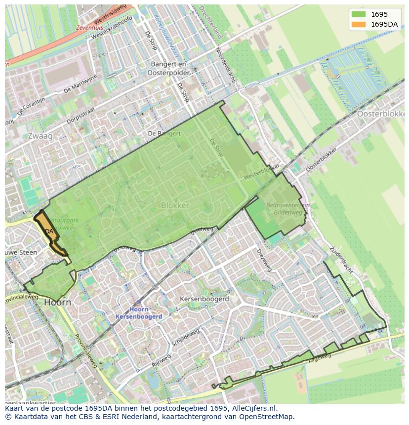 Afbeelding van het postcodegebied 1695 DA op de kaart.