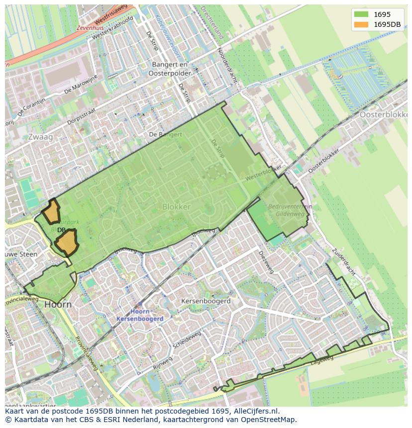 Afbeelding van het postcodegebied 1695 DB op de kaart.