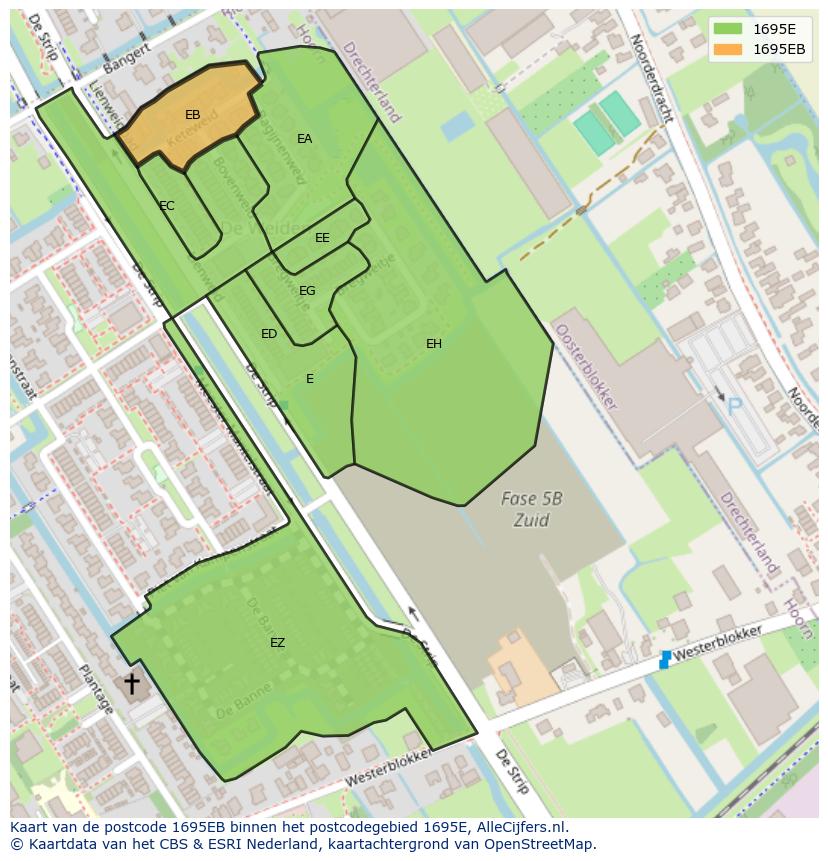 Afbeelding van het postcodegebied 1695 EB op de kaart.