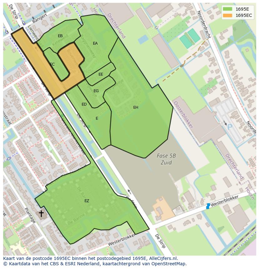 Afbeelding van het postcodegebied 1695 EC op de kaart.