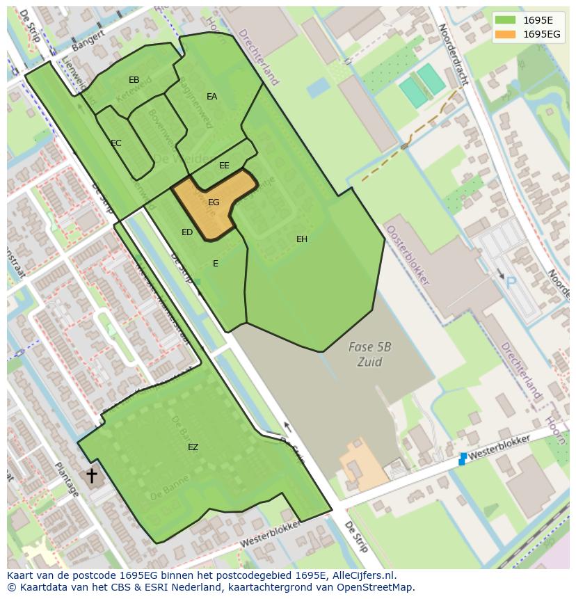 Afbeelding van het postcodegebied 1695 EG op de kaart.