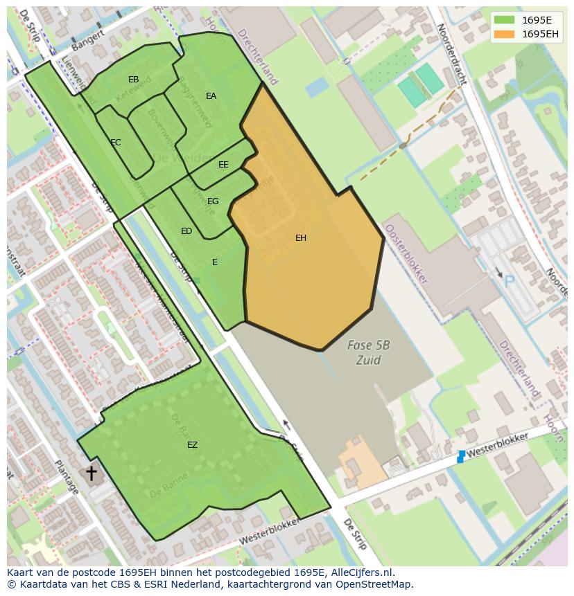 Afbeelding van het postcodegebied 1695 EH op de kaart.