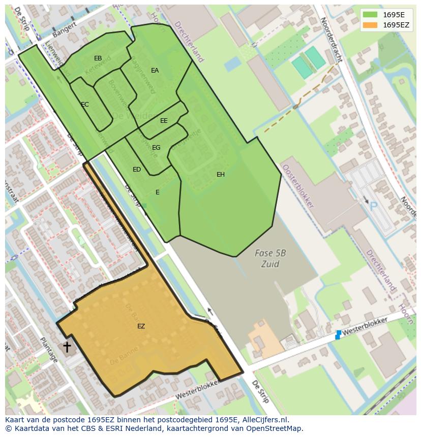 Afbeelding van het postcodegebied 1695 EZ op de kaart.