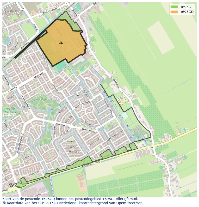 Afbeelding van het postcodegebied 1695 GD op de kaart.