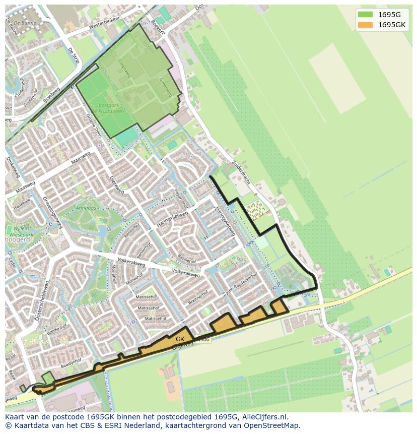 Afbeelding van het postcodegebied 1695 GK op de kaart.