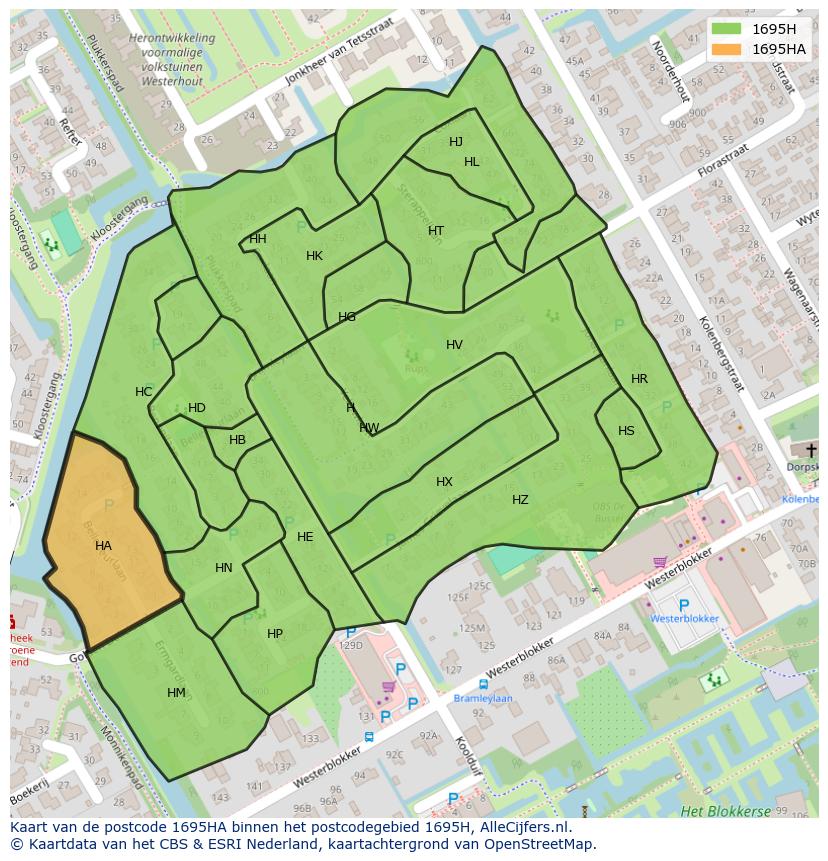 Afbeelding van het postcodegebied 1695 HA op de kaart.