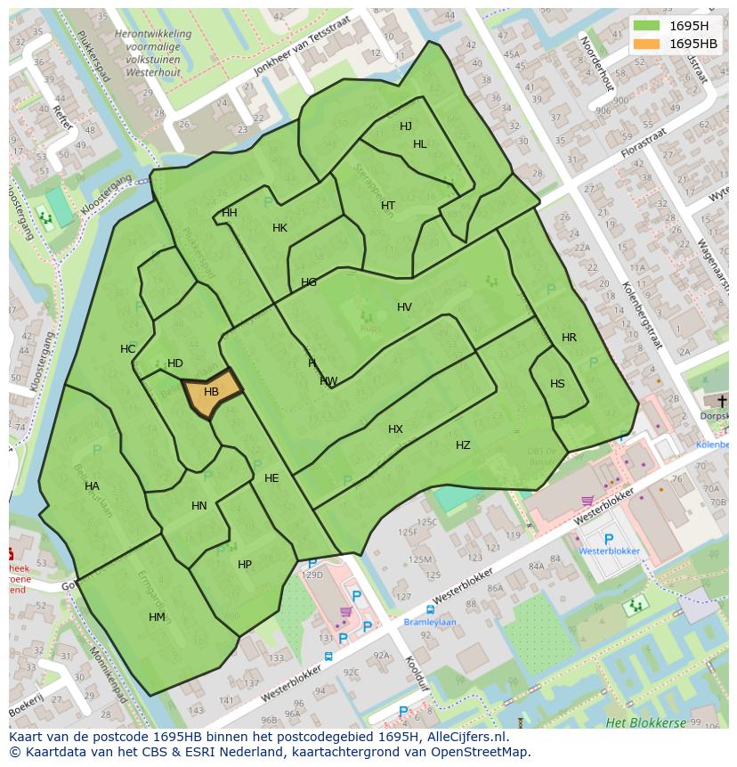 Afbeelding van het postcodegebied 1695 HB op de kaart.