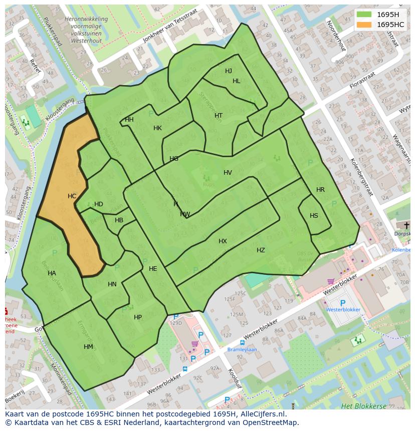 Afbeelding van het postcodegebied 1695 HC op de kaart.