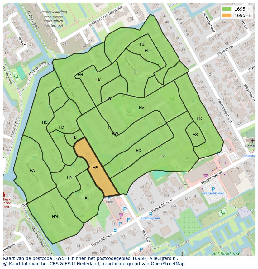 Afbeelding van het postcodegebied 1695 HE op de kaart.