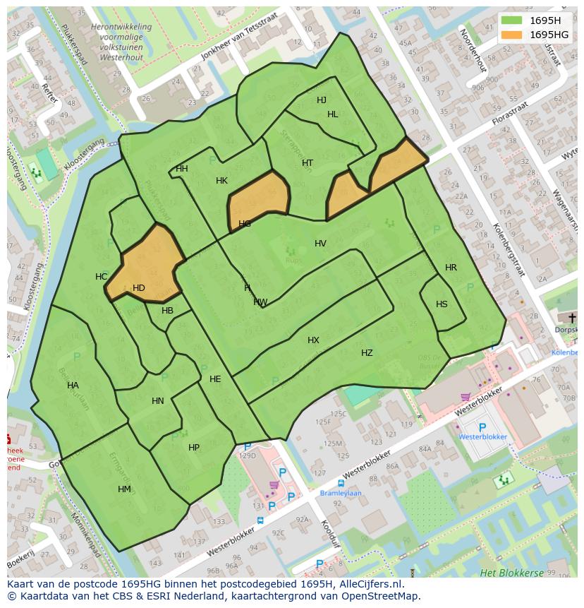 Afbeelding van het postcodegebied 1695 HG op de kaart.