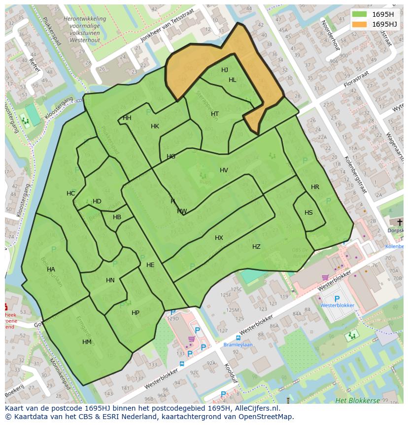 Afbeelding van het postcodegebied 1695 HJ op de kaart.