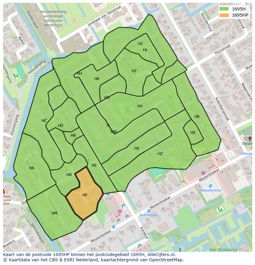 Afbeelding van het postcodegebied 1695 HP op de kaart.