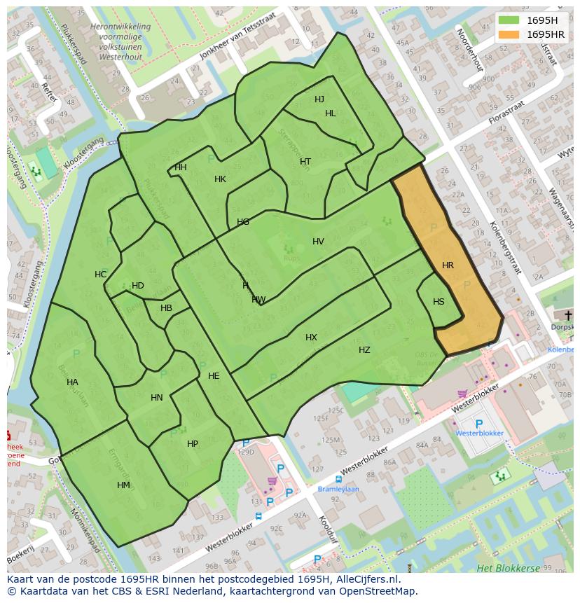 Afbeelding van het postcodegebied 1695 HR op de kaart.