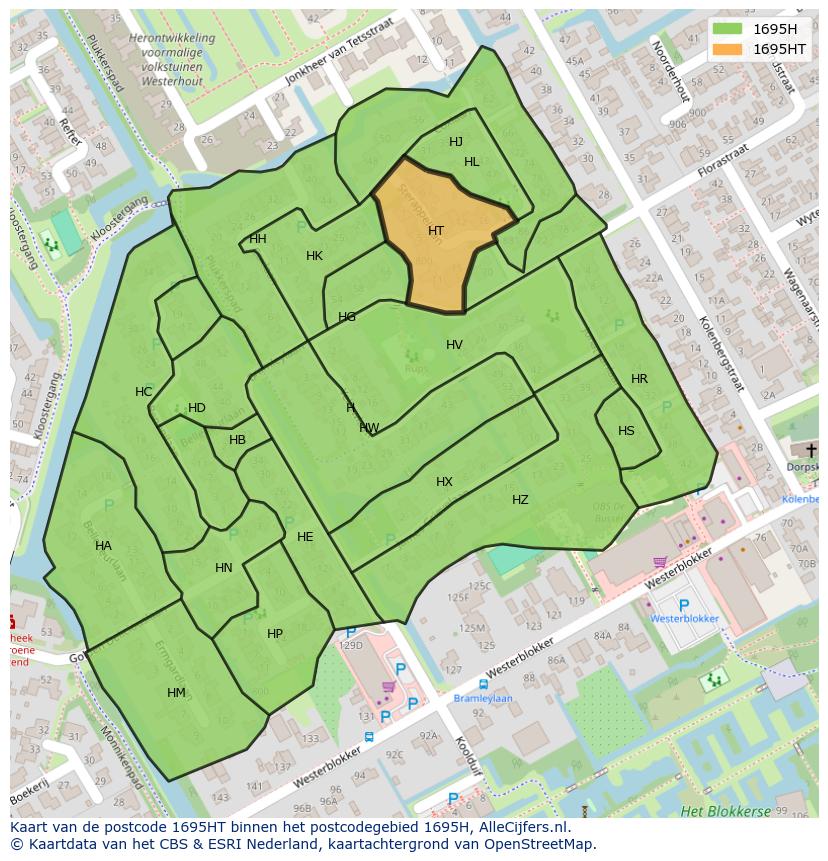 Afbeelding van het postcodegebied 1695 HT op de kaart.