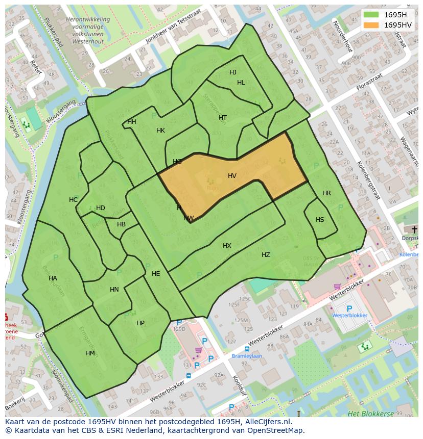 Afbeelding van het postcodegebied 1695 HV op de kaart.