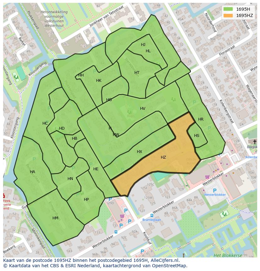 Afbeelding van het postcodegebied 1695 HZ op de kaart.