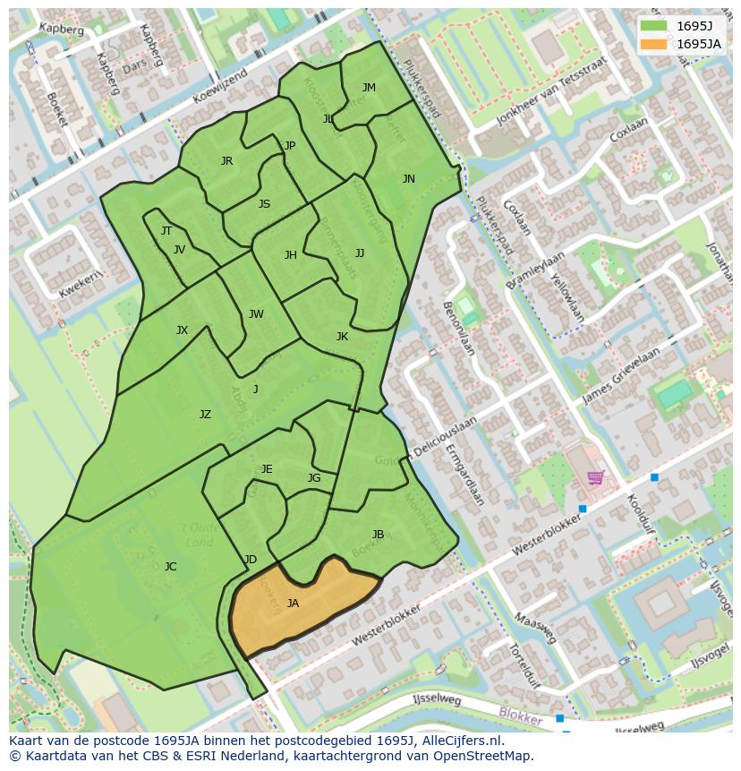 Afbeelding van het postcodegebied 1695 JA op de kaart.