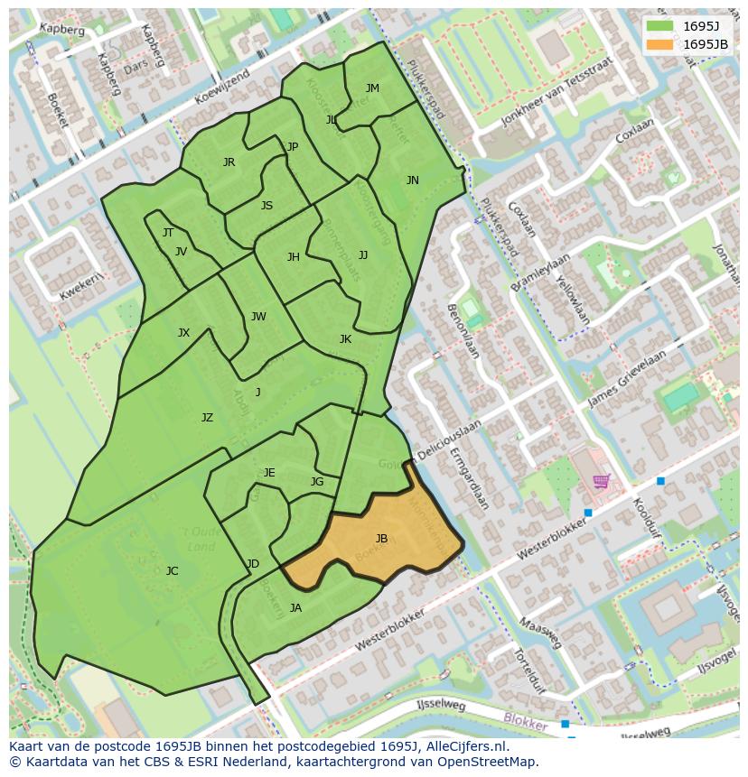 Afbeelding van het postcodegebied 1695 JB op de kaart.