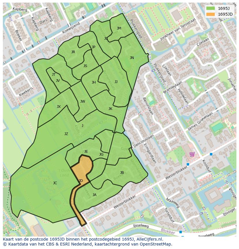Afbeelding van het postcodegebied 1695 JD op de kaart.