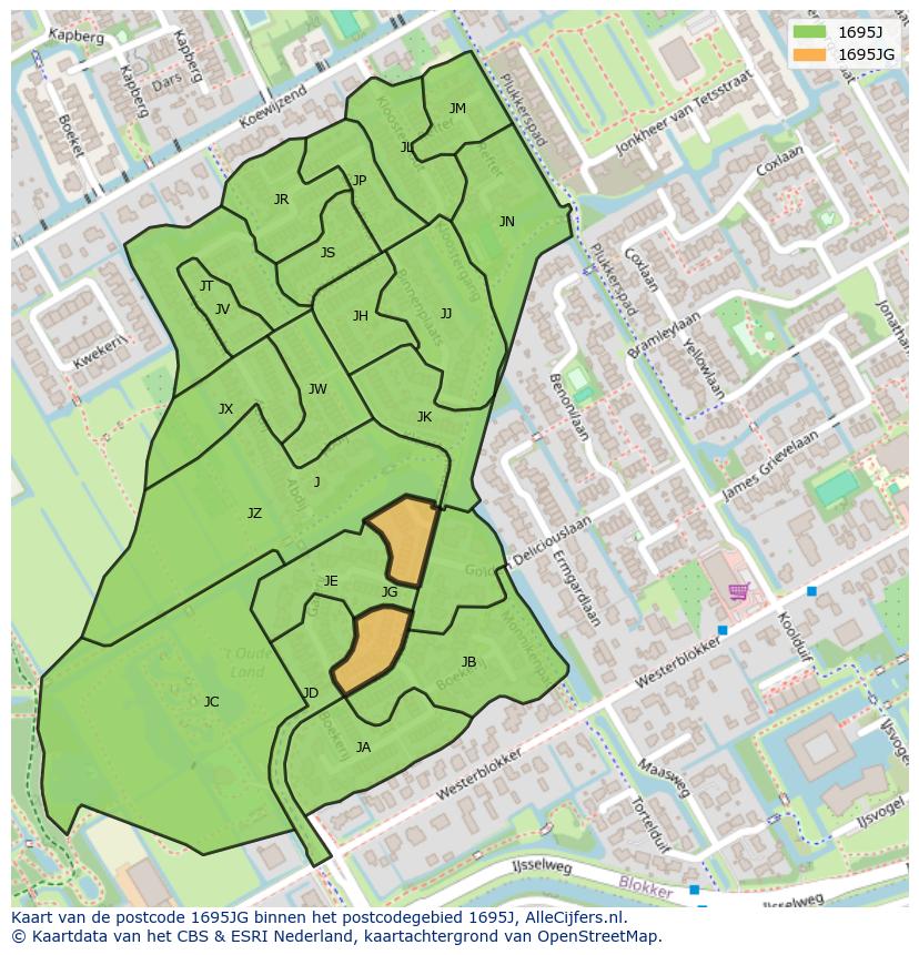 Afbeelding van het postcodegebied 1695 JG op de kaart.