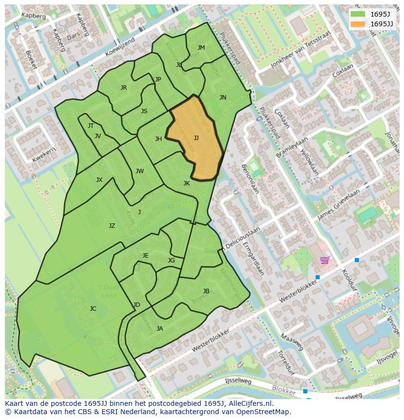 Afbeelding van het postcodegebied 1695 JJ op de kaart.