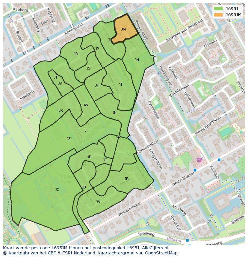 Afbeelding van het postcodegebied 1695 JM op de kaart.